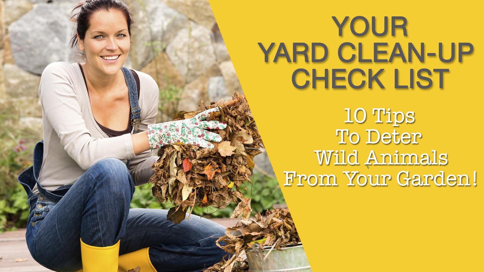Predator Guard yard checklist with woman cleaning up the yard